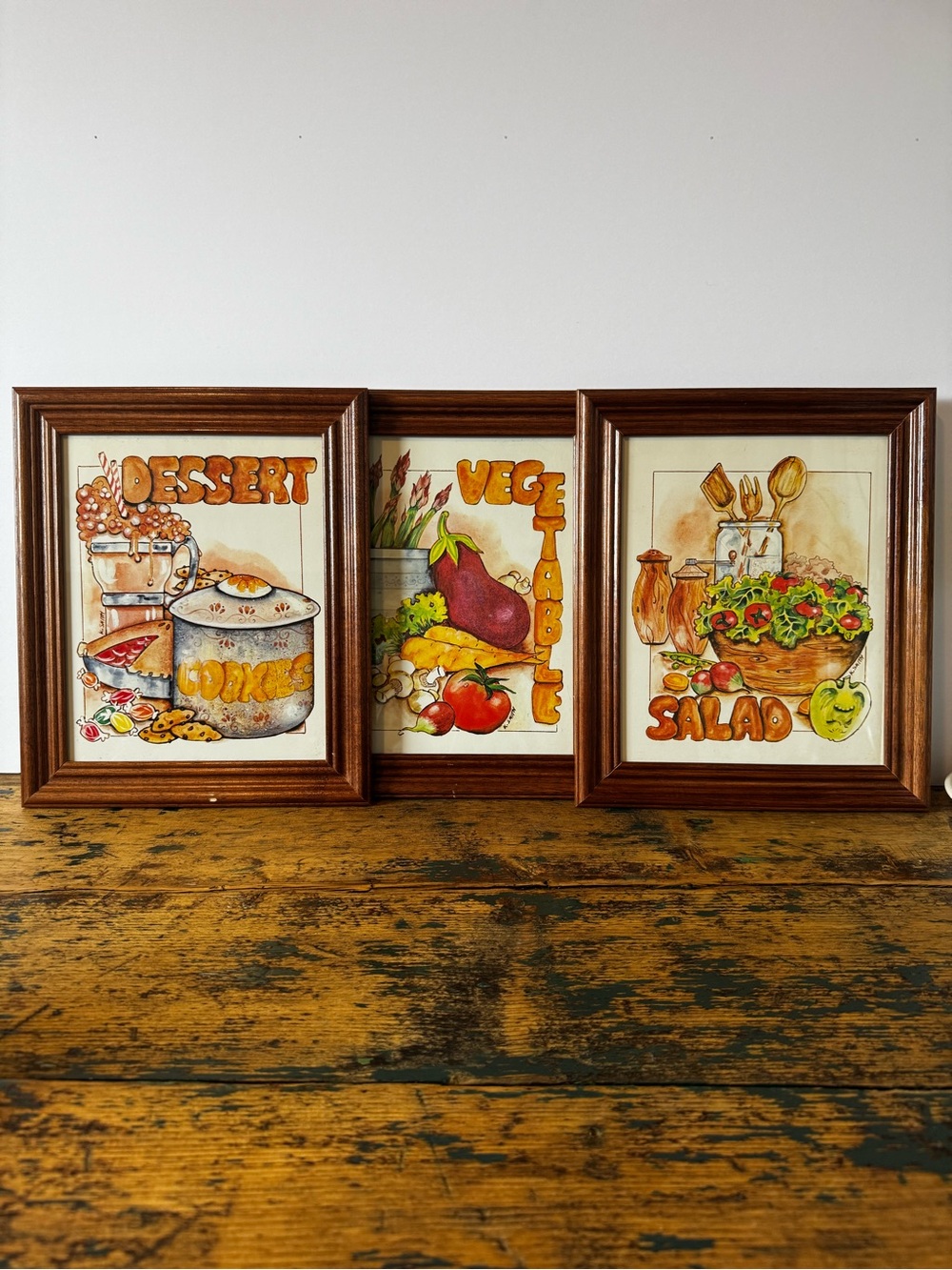 Set of 3 Framed Kitchen Art Prints — Dessert, Vegetable, Salad